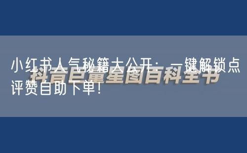 小红书人气秘籍大公开：一键解锁点评赞自助下单！